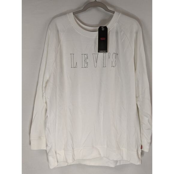 Levi's Crewneck Sweatshirt Trendy Plus Size Metallic Logo Serif White 1X  Cozy - Picture 1 of 9